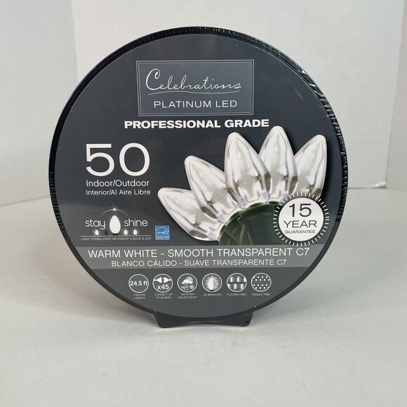 New Celebrations Platinum C7 Warm White Professional Lights, 50 Indoor/Outdoor - Picture 1 of 5